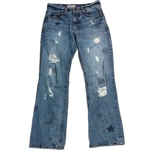 Aeropostale Jeans Women’s Benton Graffiti Boot Cut‎ Distressed Denim 29x32 EUC
